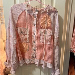 Pink Boho Crochet Snap-Up Jacket or Top